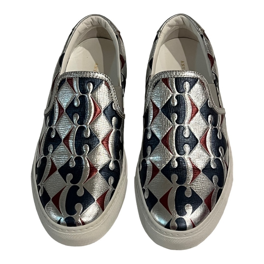 Anya Hindmarch Forney Slip On Sneakers Metallic Leather Geometric 38 (US 7–7.5)